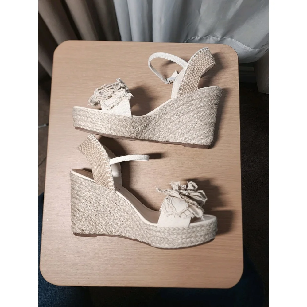 Rosset Espadrille Macrame Wedge Platform Sandal 10 M - Beige Linen Off White